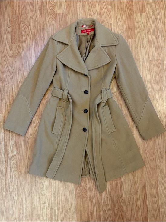 Anne Klein Jackets & Blazers - Anne Klein Camel-Tan Belted Wool-Blend Trench Coat